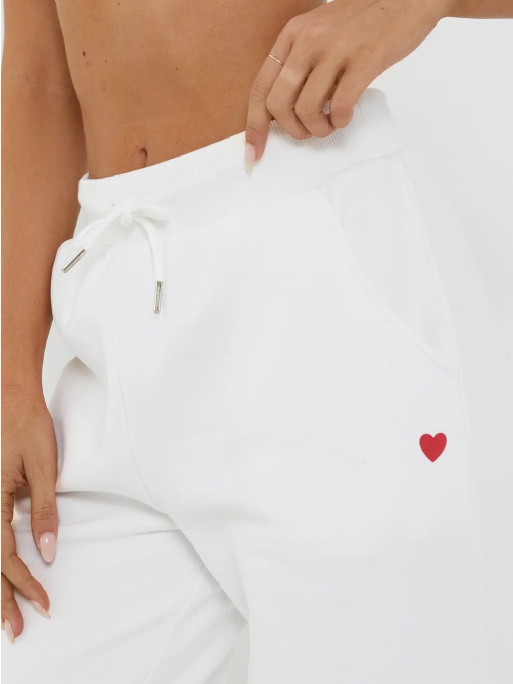 Tiger Mist White Jogger Shorts with Red Heart Motif